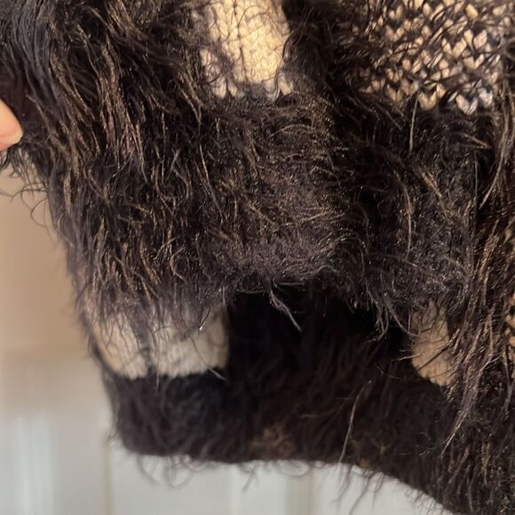 DEX Black/Cream Long Sleeve Eyelash Oversized Sweater Size M - Picture 5 of 9